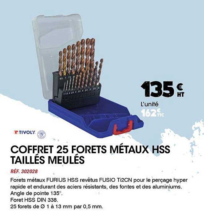 COFFRET 25 FORETS MÉTAUX HSS TAILLÉS MEULÉS