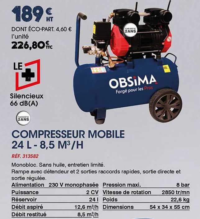 COMPRESSEUR MOBILE 24 L - 8,5 M³/H