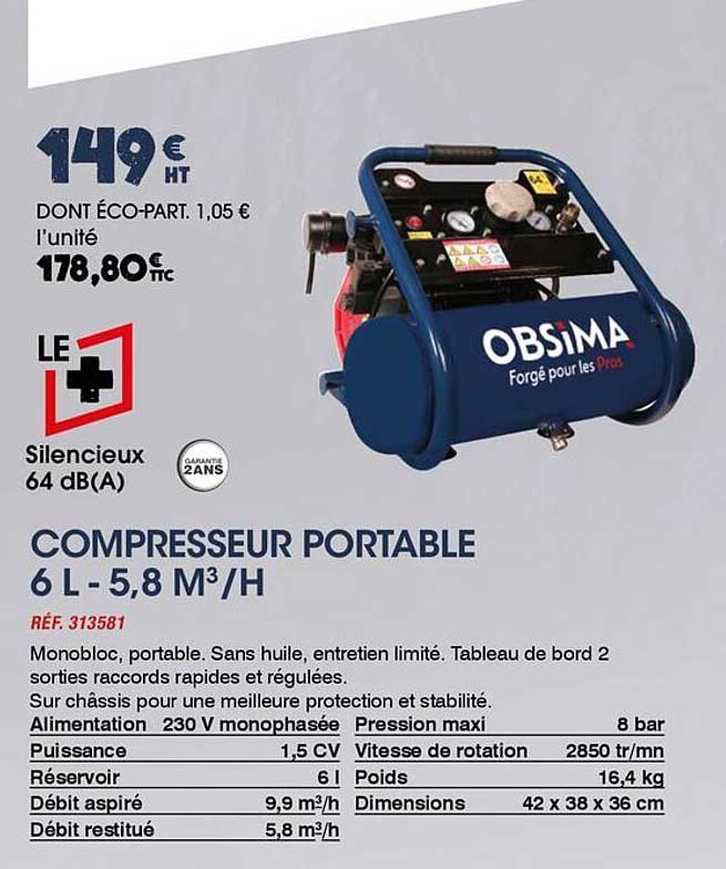 COMPRESSEUR PORTABLE 6 L - 5,8 M3/H