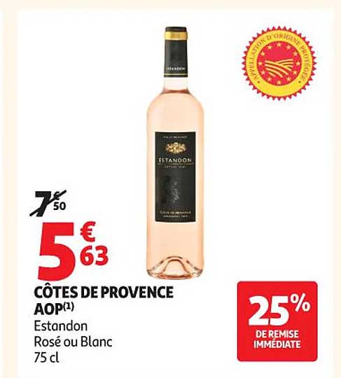 CÔTES DE PROVENCE AOP(1) Estandon Rosé ou Blanc 75 cl