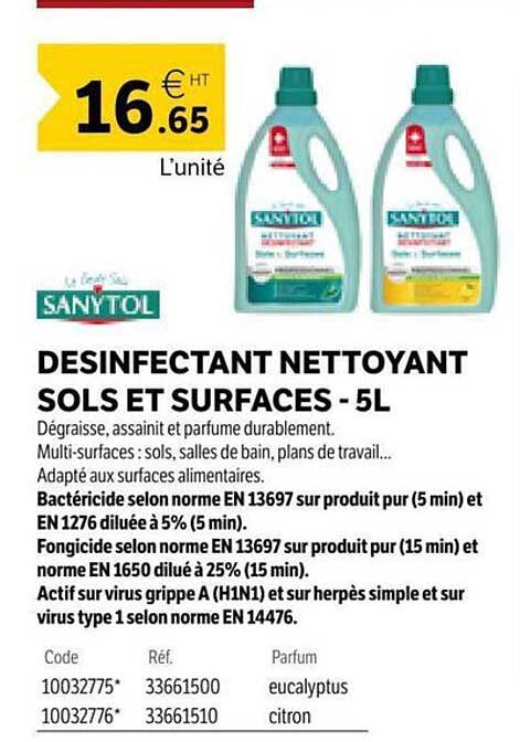 DESINFECTANT NETTOYANT SOLS ET SURFACES - 5L
