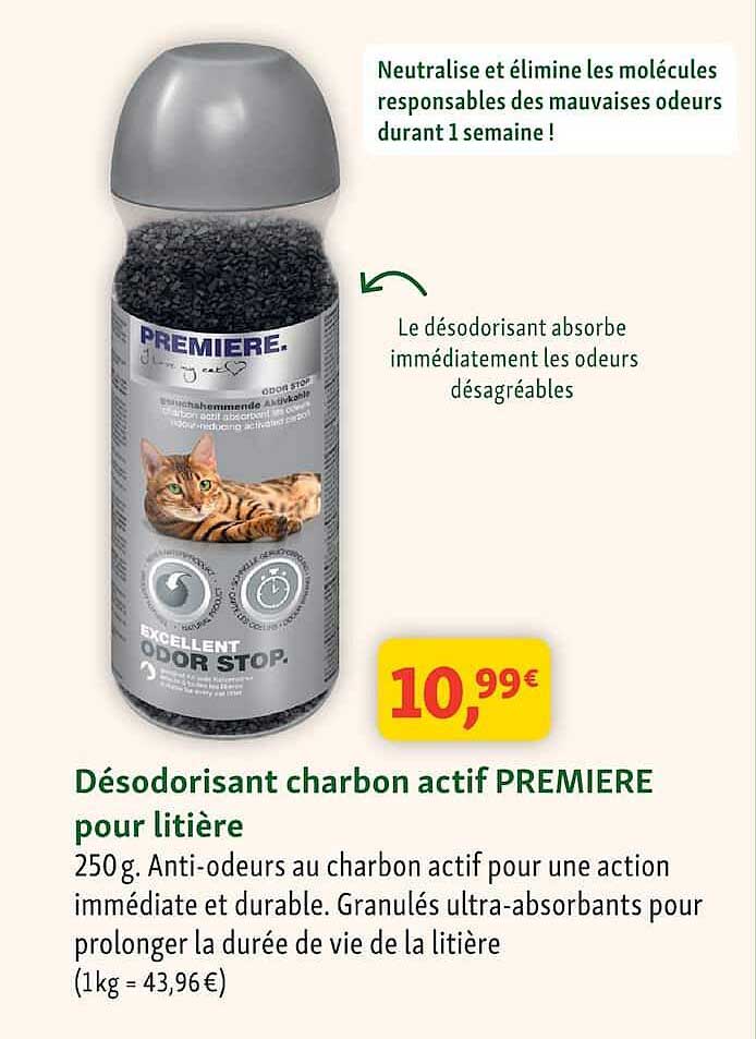 Désodorisant charbon actif PREMIERE pour litière