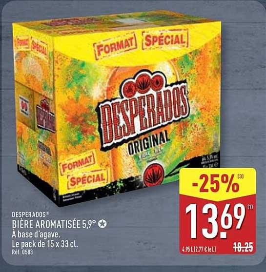 DESPERADOS® BIÈRE AROMATISÉE 5,9° À BASE D'AGAVE. Le pack de 15 x 33 cl.
