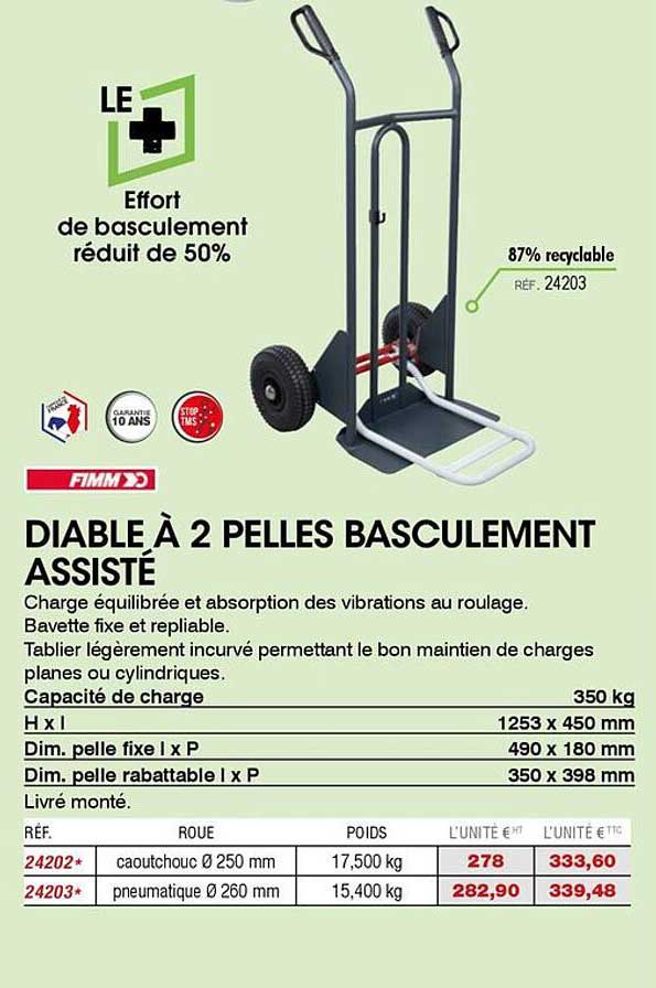 DIABLE À 2 PELLES BASCULEMENT ASSISTÉ