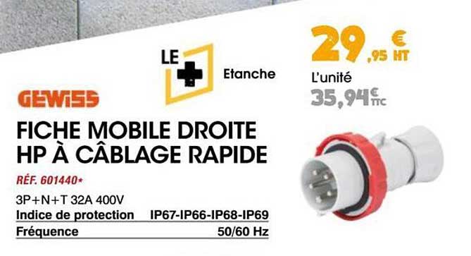 FICHE MOBILE DROITE HP À CÂBLAGE RAPIDE