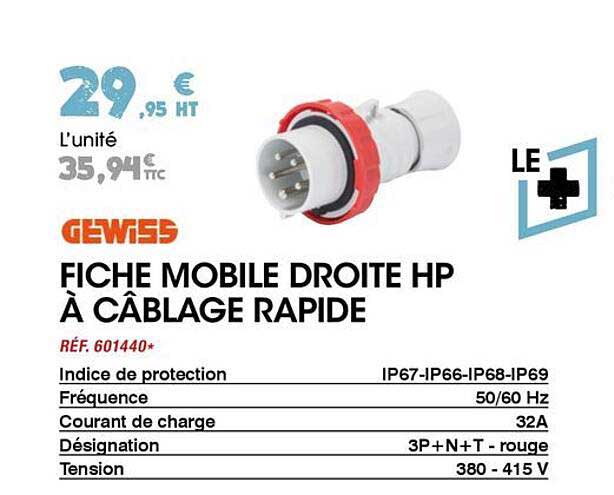 FICHE MOBILE DROITE HP À CÂBLAGE RAPIDE