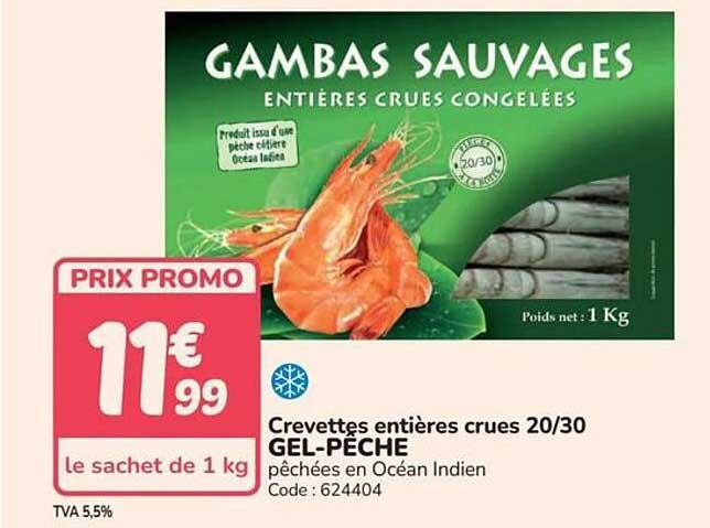 GAMBAS SAUVAGES ENTIERES CRUES CONGELEES