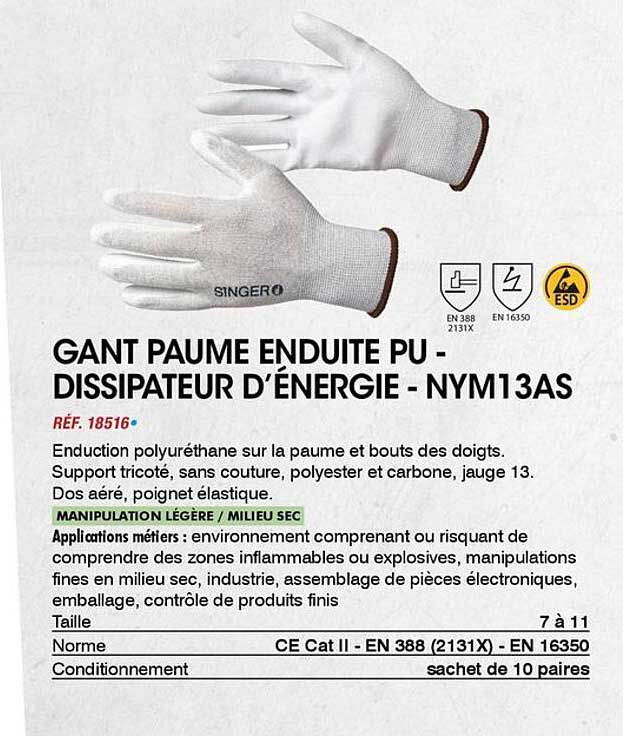 GANT PAUME ENDUITE PU - DISSIPATEUR D’ENERGIE - NYM13AS