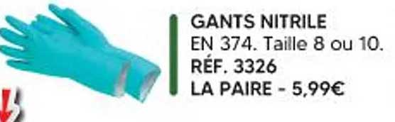 GANTS NITRILE EN 374. Taille 8 ou 10. RÉF. 3326 LA PAIRE - 5,99€