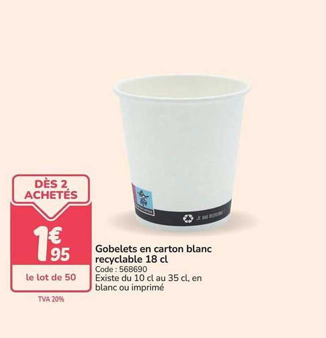 Gobelets en carton blanc recyclable 18 cl