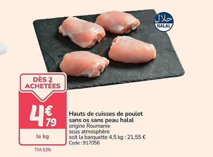 Hauts de cuisses de poulet sans peau halal