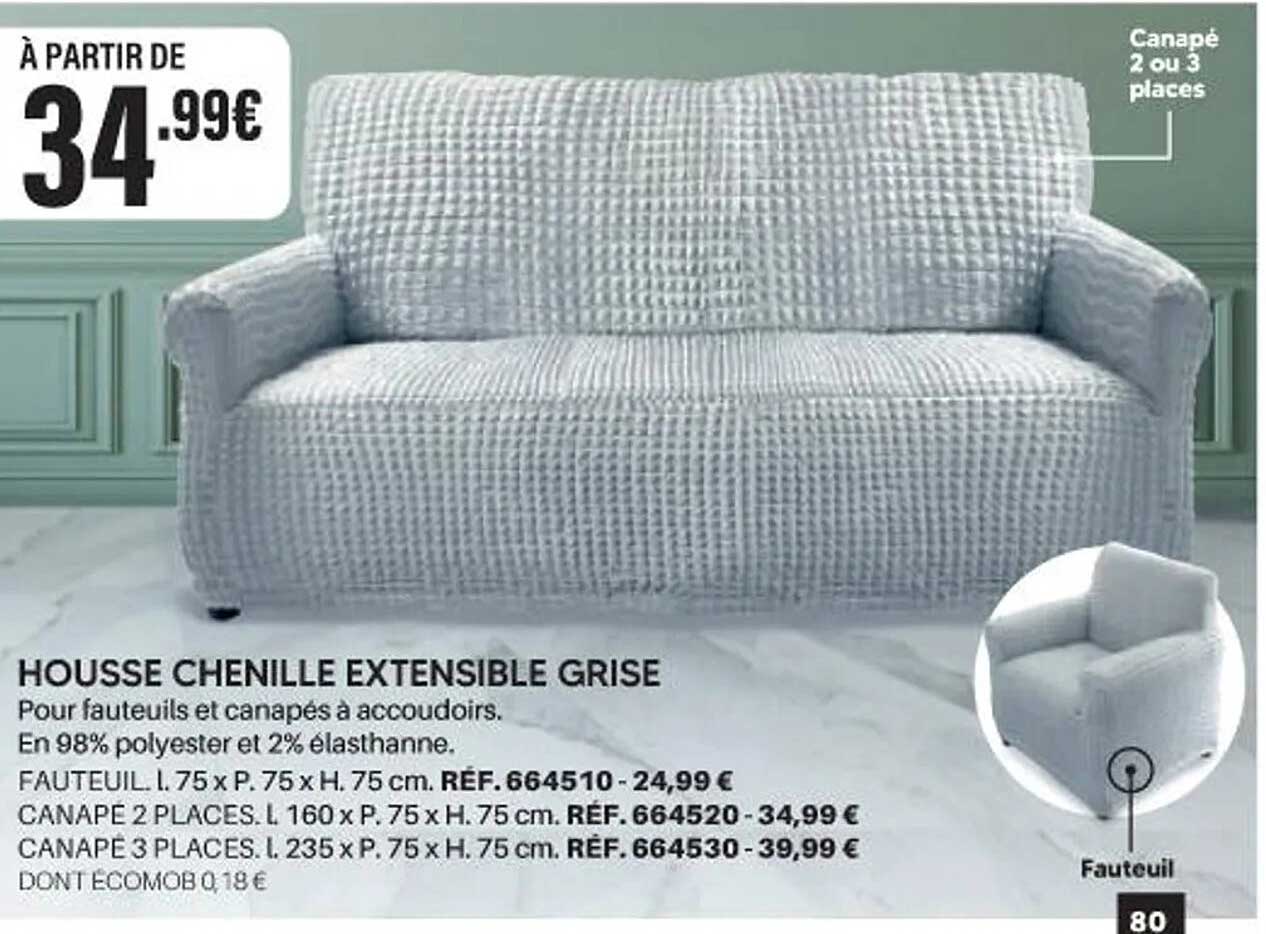 HOUSSE CHENILLE EXTENSIBLE GRISE