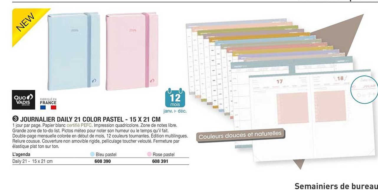 JOURNALIER DAILY 21 COLOR PASTEL - 15 X 21 CM