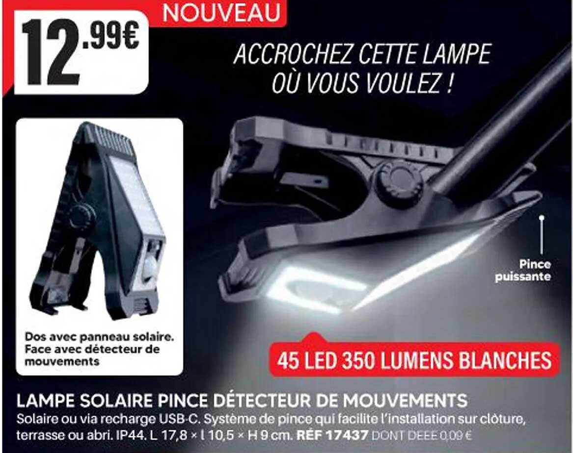 LAMPE SOLAIRE PINCE DÉTECTEUR DE MOUVEMENTS