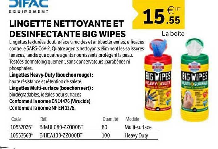 LINGETTE NETTOYANTE ET DESINFECTANTE BIG WIPES