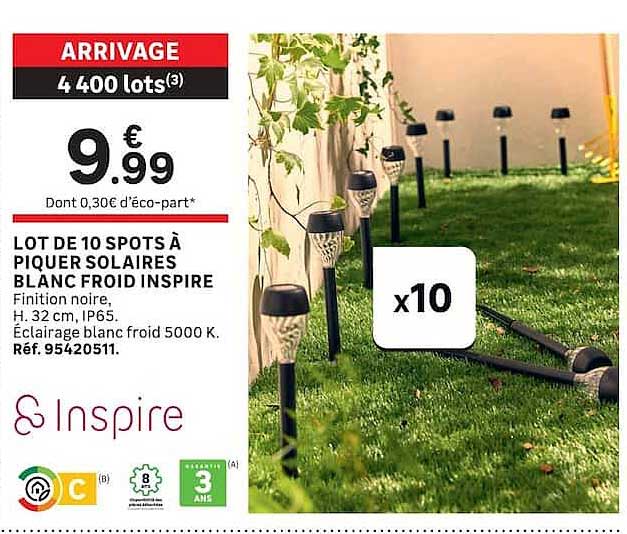 LOT DE 10 SPOTS À PIQUER SOLAIRES BLANC FROID INSPIRE