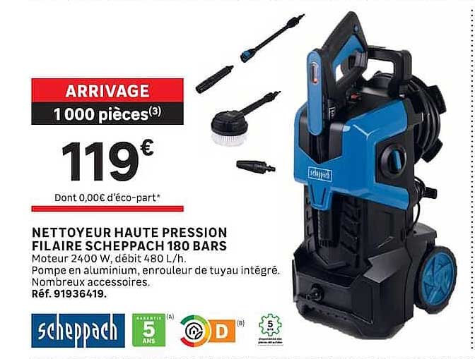 NETTOYEUR HAUTE PRESSION FILAIRE SCHEPPACH H180 BARS