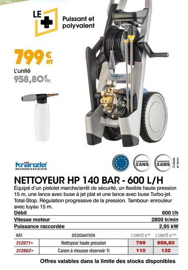 NETTOYEUR HP 140 BAR - 600 L/H
