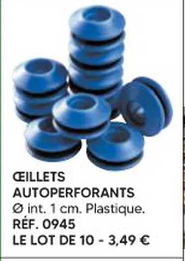 ŒILLETS AUTOPERFORANTS Ø int. 1 cm. Plastique. RÉF. 0945 LE LOT DE 10 - 3,49 €