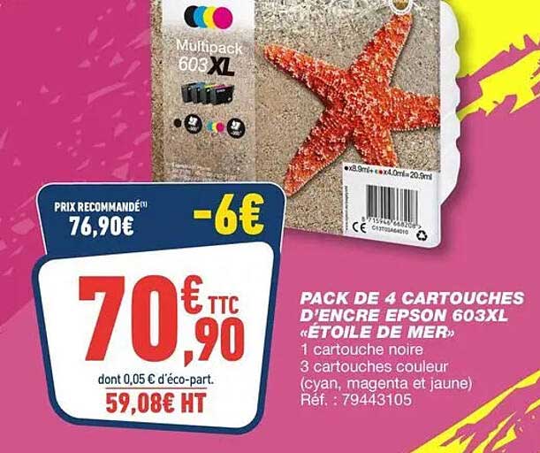 PACK DE 4 CARTOUCHES D’ENCRE EPSON 603XL «ETOILE DE MER»