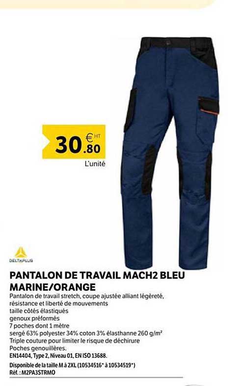 PANTALON DE TRAVAIL MACH2 BLEU MARINE/ORANGE