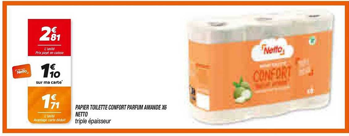 PAPIER TOILETTE CONFORT PARFUM AMANDE X6 NETTO