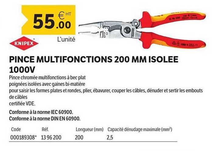 PINCE MULTIFONCTIONS 200 MM ISOLEE 1000V