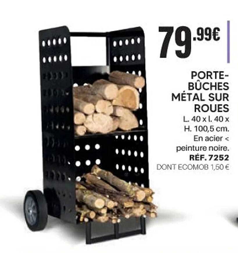 PORTE-BÛCHES MÉTAL SUR ROUES