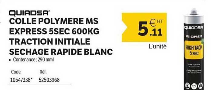 QUIADSA COLLE POLYMERE MS EXPRESS 5SEC 600KG TRACTION INITIALE SECHAGE RAPIDE BLANC
