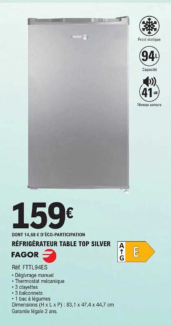 RÉFRIGÉRATEUR TABLE TOP SILVER FAGOR