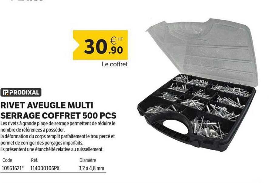 RIVET AVEUGLE MULTI SERRAGE COFFRET 500 PCS