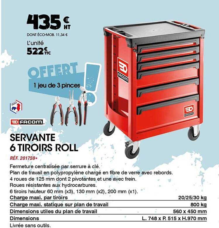 SERVANTE 6 TIROIRS ROLL