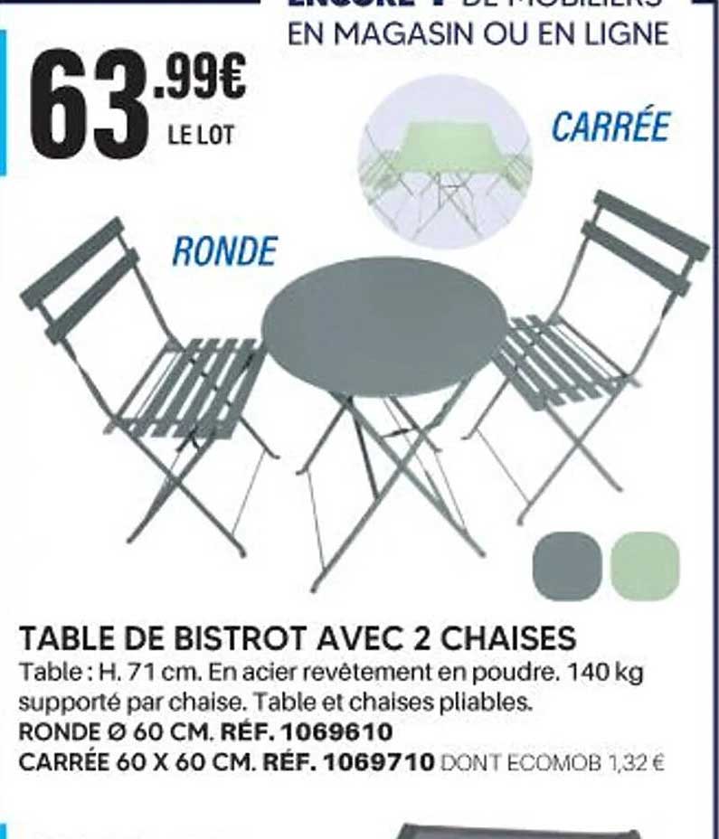 TABLE DE BISTROT AVEC 2 CHAISES
