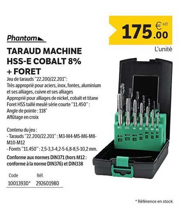 TARAUD MACHINE HSS-E COBALT 8% + FORET