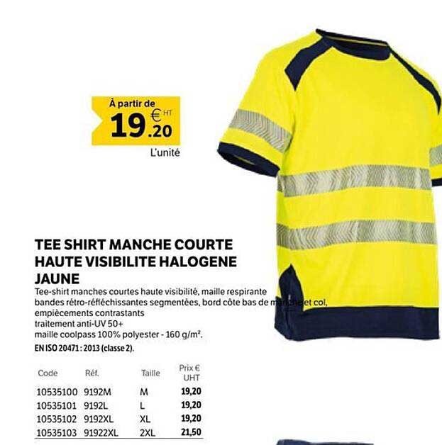 TEE SHIRT MANCHE COURTE HAUTE VISIBILITE HALOGENE JAUNE