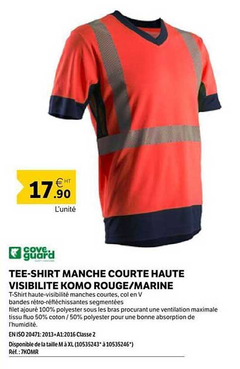 TEE-SHIRT MANCHE COURTE HAUTE VISIBILITE KOMO ROUGE/MARINE