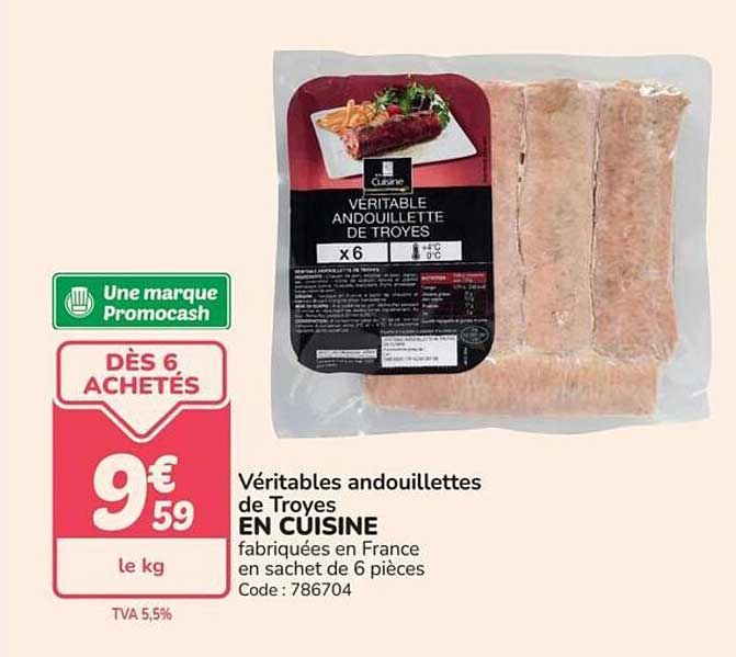 Véritables andouillettes de Troyes EN CUISINE fabriquées en France en sachet de 6 pièces