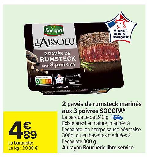 2 pavés de rumsteck marinés aux 3 poivres SOCOPA