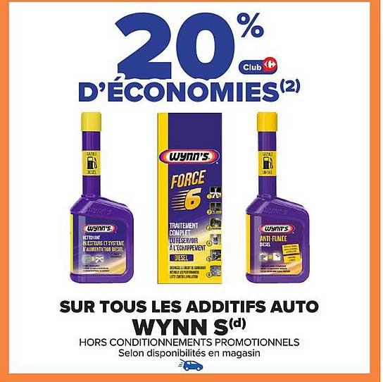 20 % D'ÉCONOMIES SUR TOUS LES ADDITIFS AUTO WYNN'S