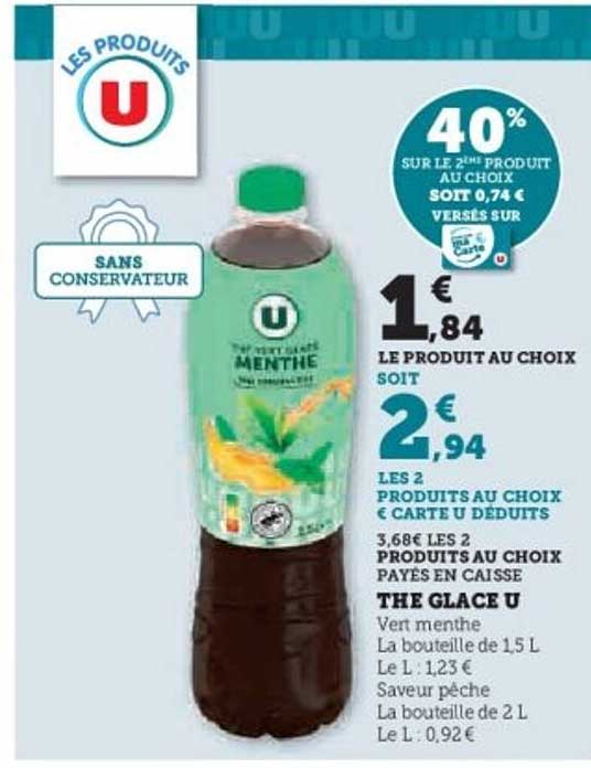 40% sur le 2ème produit au choix soit 0,74 € versés sur la carte U