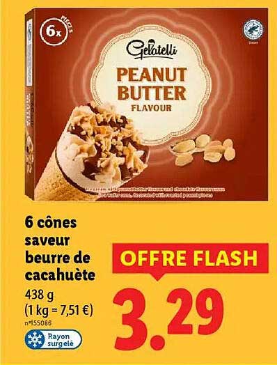 6 cônes saveur beurre de cacahuète