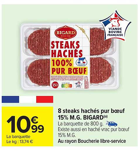 8 steaks hachés pur bœuf 15% M.G. BIGARD