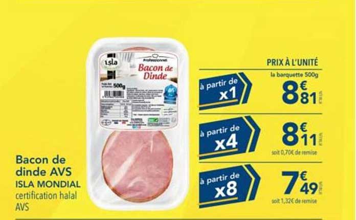 Bacon de dinde AVS ISLA MONDIAL certification halal AVS