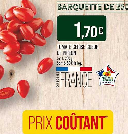 BARQUETTE DE 250G TOMATE CERISE COEUR DE PIGEON