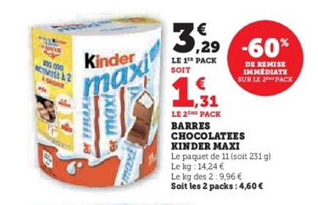 BARRES CHOCOLATÉES KINDER MAXI