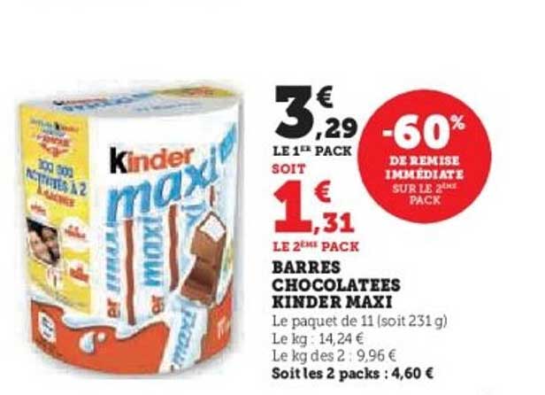 BARRES CHOCOLATÉES KINDER MAXI
