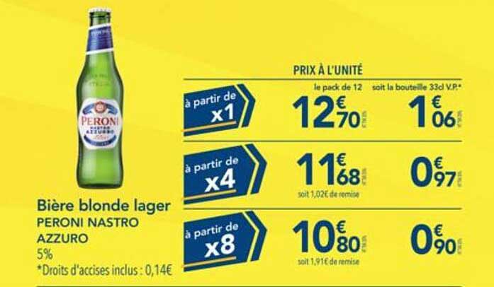 Bière blonde lager PERONI NASTRO AZZURRO