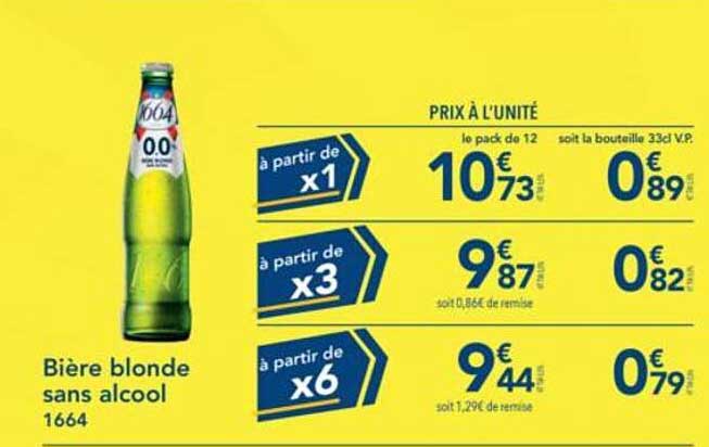 Bière blonde sans alcool 1664