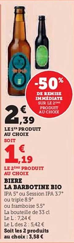 Bière La Barbotine Bio -50% de remise immédiate