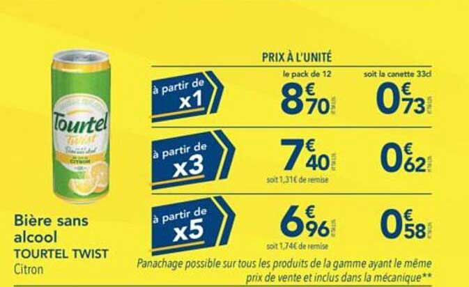 Bière sans alcool TOURTEL TWIST Citron